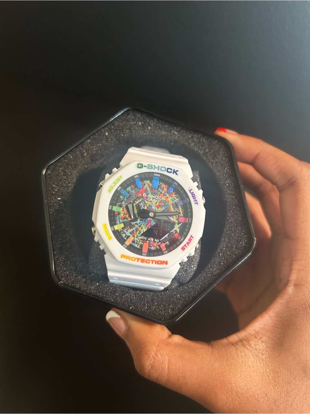 G-Shock White Resin Watch with Multicolor Dial Accents